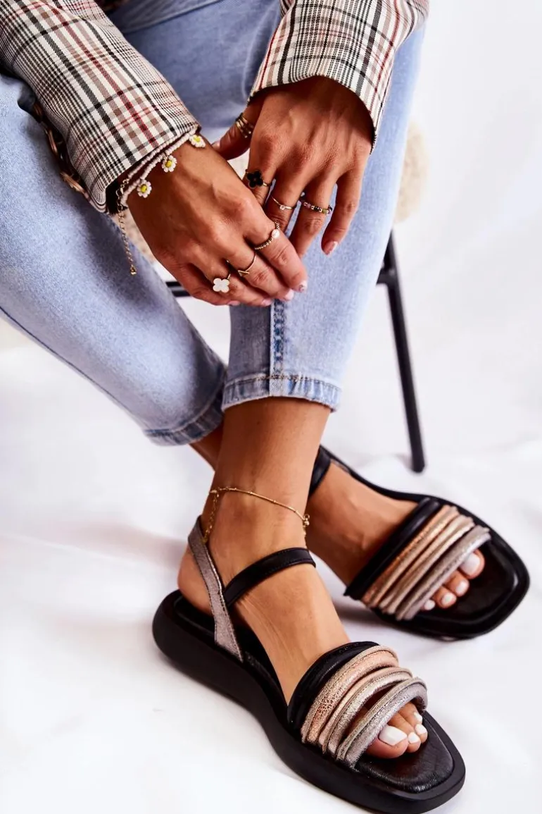 Modne Skórzane Sandały Damskie Maciejka 05561-01 Czarne