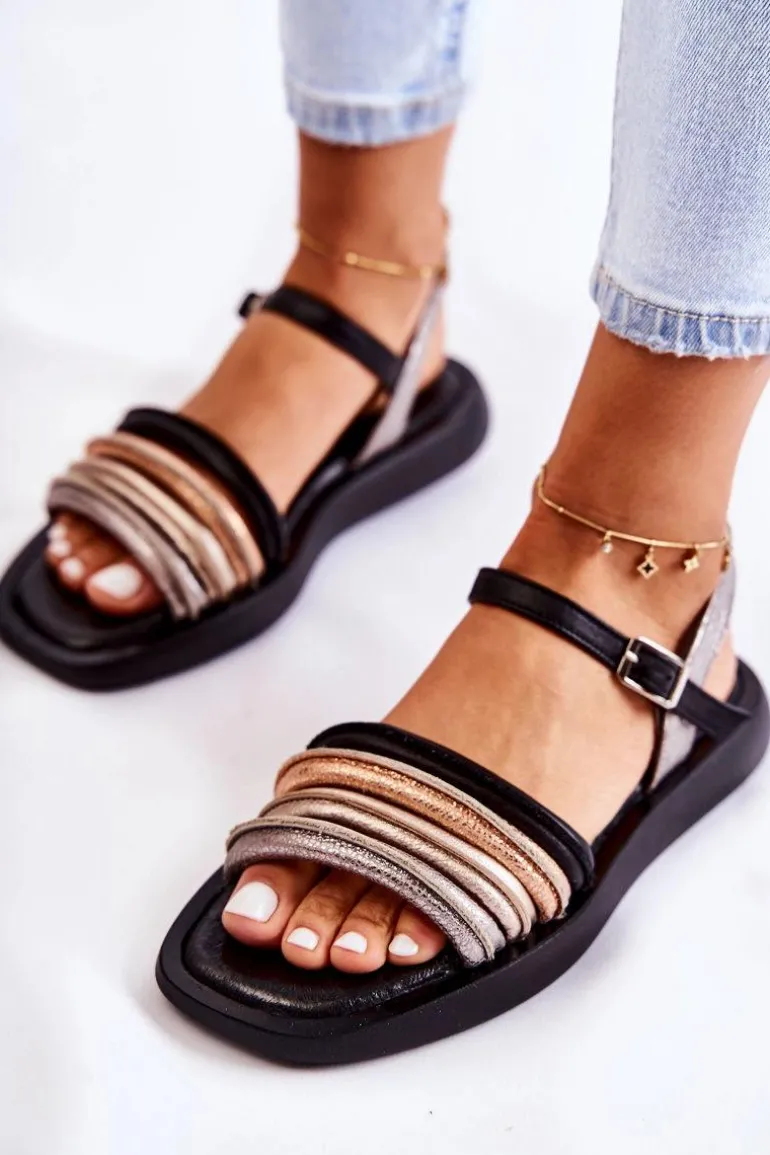 Modne Skórzane Sandały Damskie Maciejka 05561-01 Czarne