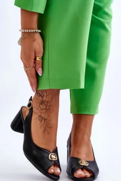 Modne Skórzane Sandały Na Obcasie Czarne Hette