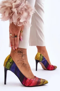 Modne Skórzane Szpilki Lewski Shoes 2659 Multikolor