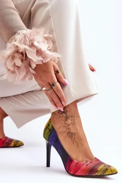 Modne Skórzane Szpilki Lewski Shoes 2659 Multikolor