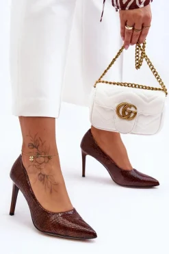 Modne Skórzane Szpilki Lewski Shoes 2659 Brązowe