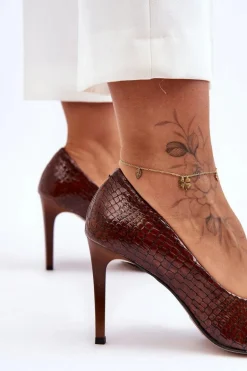 Modne Skórzane Szpilki Lewski Shoes 2659 Brązowe