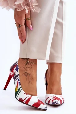 Modne Skórzane Szpilki Lewski Shoes 2659 Biało-Czerwone