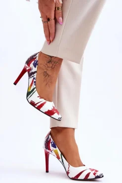 Modne Skórzane Szpilki Lewski Shoes 2659 Biało-Czerwone