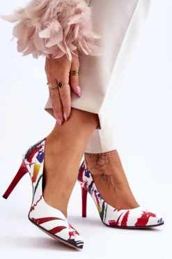 Modne Skórzane Szpilki Lewski Shoes 2659 Biało-Czerwone