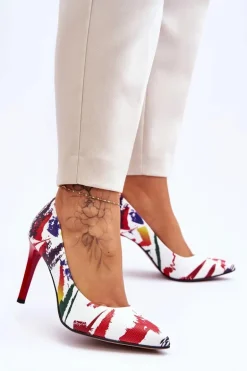 Modne Skórzane Szpilki Lewski Shoes 2659 Biało-Czerwone