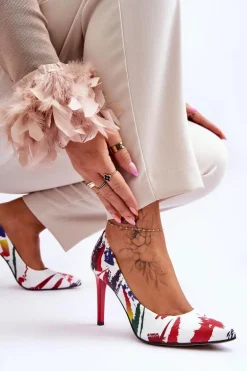 Modne Skórzane Szpilki Lewski Shoes 2659 Biało-Czerwone