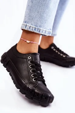 Modne Skórzane Trampki Big Star KK274143 Czarne