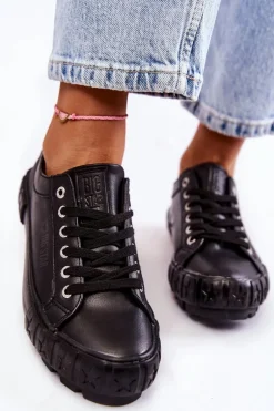 Modne Skórzane Trampki Big Star KK274143 Czarne