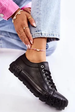 Modne Skórzane Trampki Big Star KK274143 Czarne