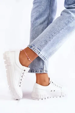 Modne Skórzane Trampki Big Star KK274142 Białe