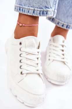 Modne Skórzane Trampki Big Star KK274142 Białe