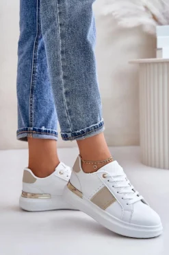 Modne Sneakersy Damskie Na Platformie Z Eko Skóry Beżowe Nevisase