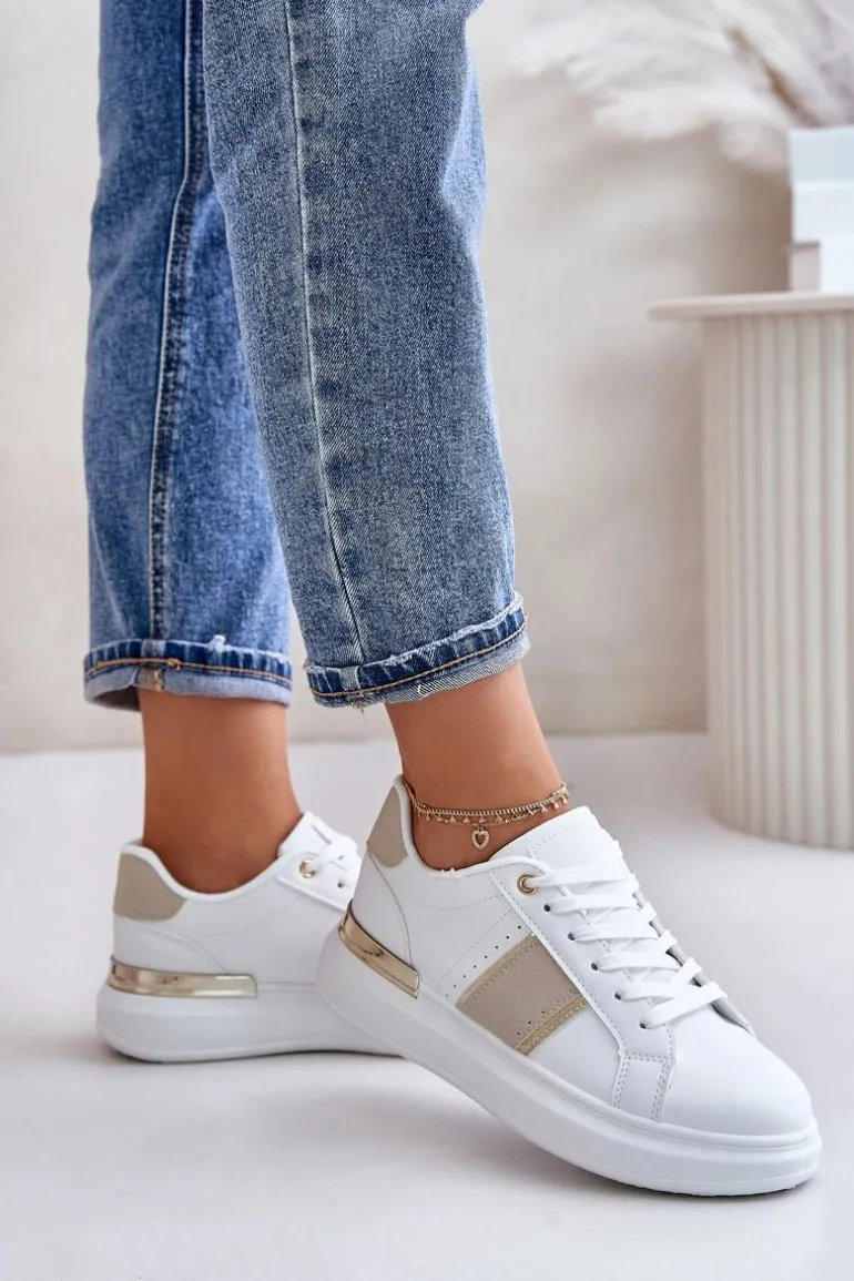 Modne Sneakersy Damskie Na Platformie Z Eko Skóry Beżowe Nevisase