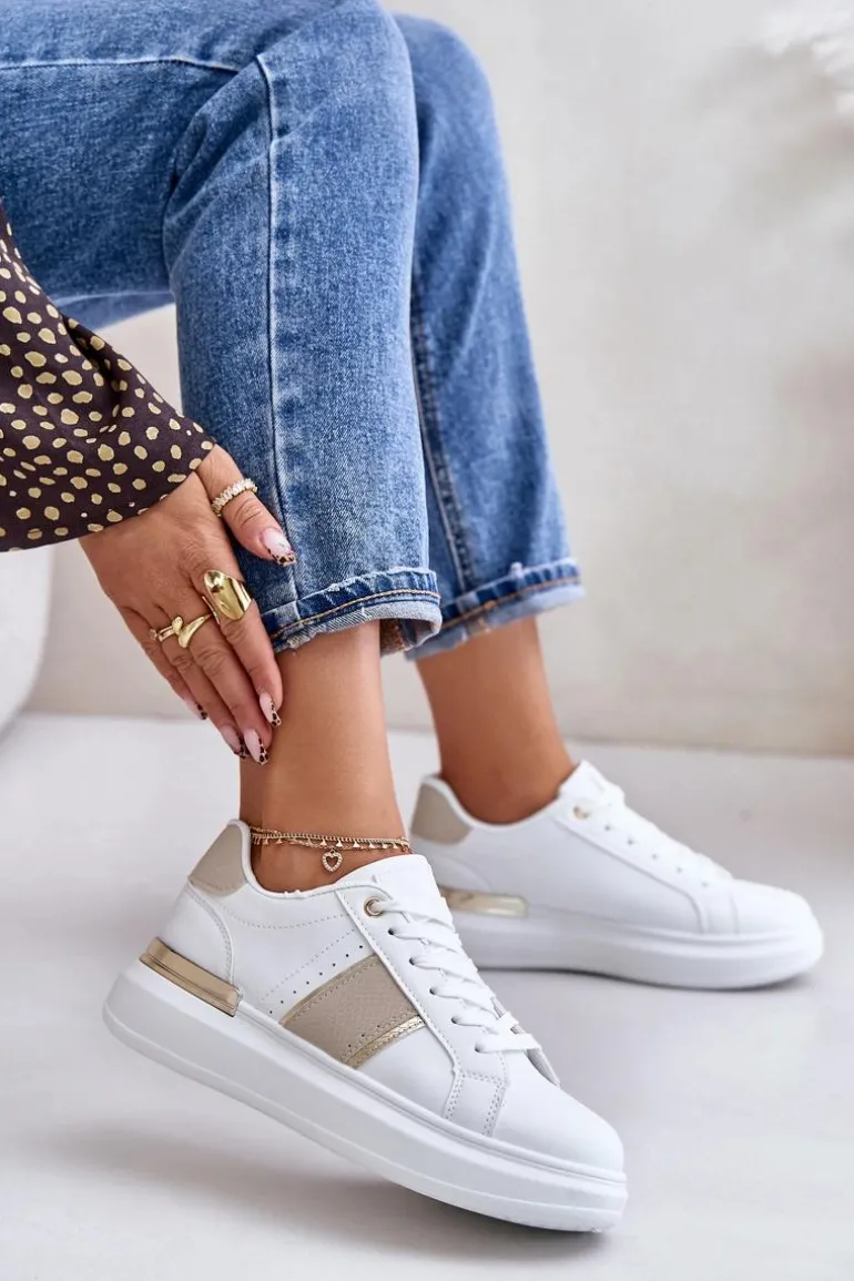 Modne Sneakersy Damskie Na Platformie Z Eko Skóry Beżowe Nevisase