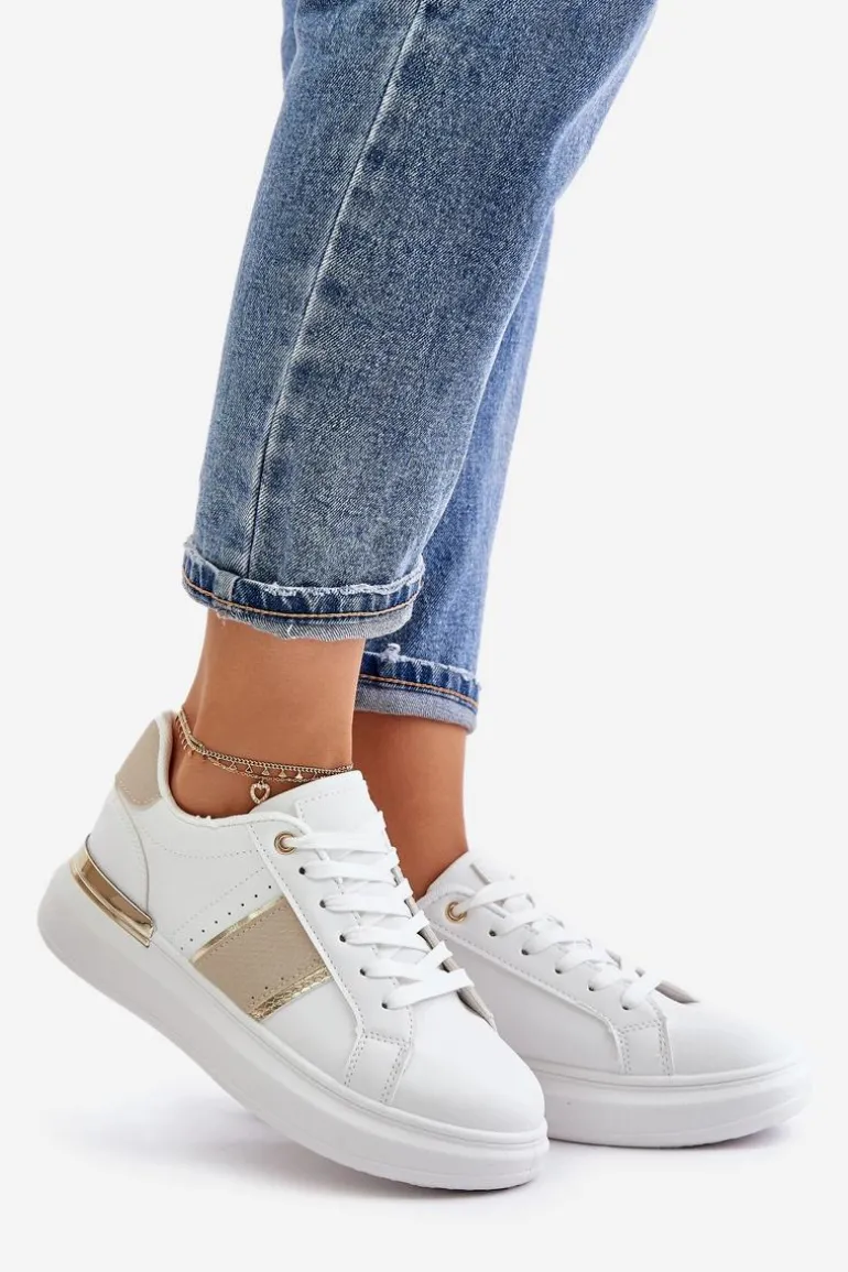 Modne Sneakersy Damskie Na Platformie Z Eko Skóry Beżowe Nevisase