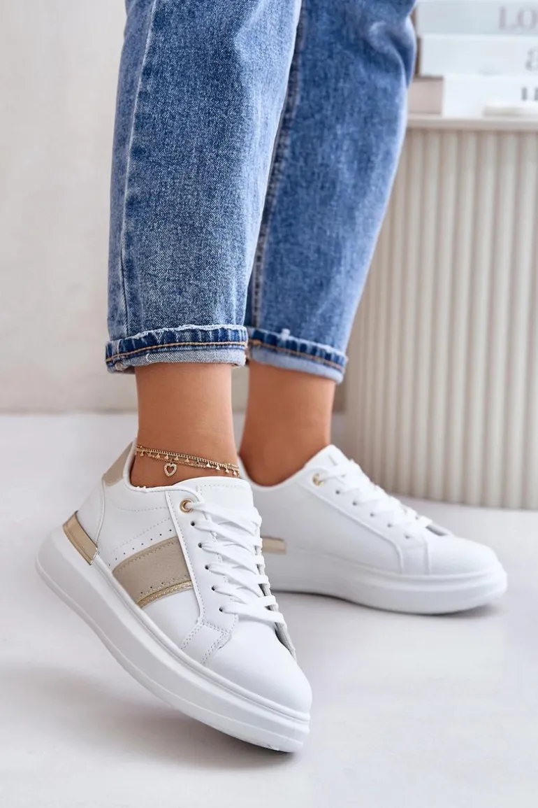 Modne Sneakersy Damskie Na Platformie Z Eko Skóry Beżowe Nevisase