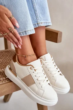 Modne Sneakersy Damskie Na Platformie Z Eko Skóry Brązowe Nevisase