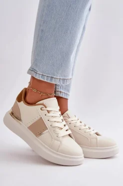 Modne Sneakersy Damskie Na Platformie Z Eko Skóry Brązowe Nevisase