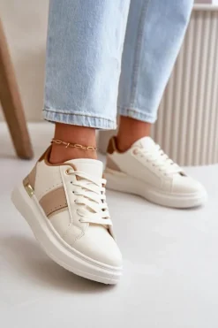 Modne Sneakersy Damskie Na Platformie Z Eko Skóry Brązowe Nevisase