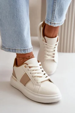 Modne Sneakersy Damskie Na Platformie Z Eko Skóry Brązowe Nevisase