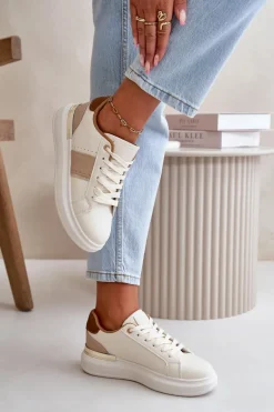 Modne Sneakersy Damskie Na Platformie Z Eko Skóry Brązowe Nevisase