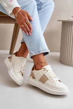 Modne Sneakersy Damskie Na Platformie Z Eko Skóry Brązowe Nevisase