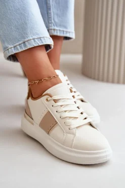 Modne Sneakersy Damskie Na Platformie Z Eko Skóry Brązowe Nevisase