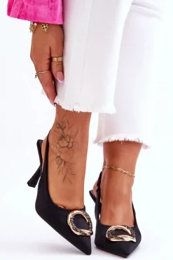 Modne Szpilki Z Ozdobą I Cyrkoniami Czarne Alexia