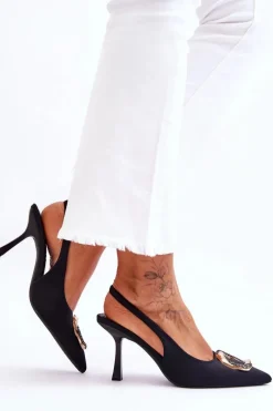 Modne Szpilki Z Ozdobą I Cyrkoniami Czarne Alexia