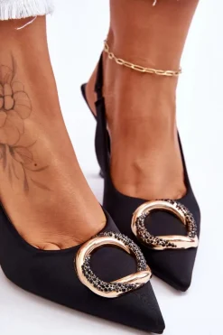 Modne Szpilki Z Ozdobą I Cyrkoniami Czarne Alexia