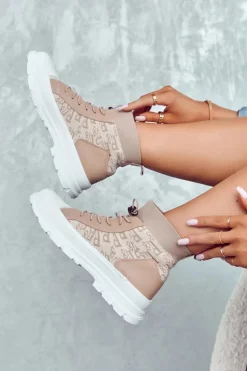 Modne Trampki Wysoka Skarpeta Beżowe Collin