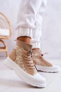 Modne Trampki Wysoka Skarpeta Beżowe Collin