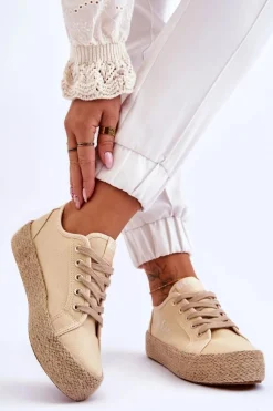 Modne Trampki Z Plecionką Lee Cooper LCW-23-31-1795L Beżowe