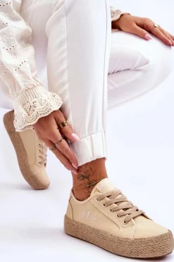 Modne Trampki Z Plecionką Lee Cooper LCW-23-31-1795L Beżowe