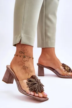 Modne Transparentne Klapki Na Obcasie S.Barski KV-AP658-1 Brązowe