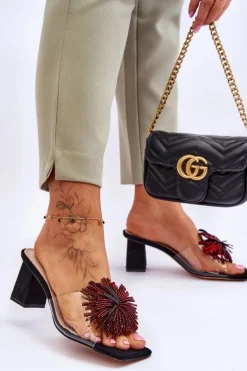 Modne Transparentne Klapki Na Obcasie S.Barski KV-AP658-1 Czarne