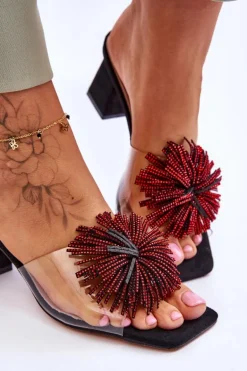 Modne Transparentne Klapki Na Obcasie S.Barski KV-AP658-1 Czarne