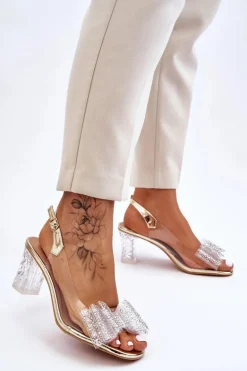 Modne Transparentne Sandały Z Kokardą Złote Ariella