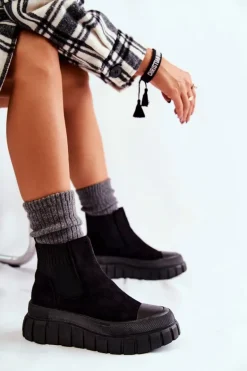 Modne Wsuwane Botki Na Platformie Czarne Jenna