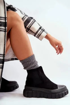 Modne Wsuwane Botki Na Platformie Czarne Jenna