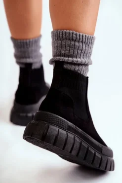 Modne Wsuwane Botki Na Platformie Czarne Jenna