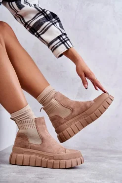 Modne Wsuwane Botki Na Platformie Ciemnobeżowe Jenna