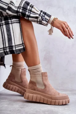 Modne Wsuwane Botki Na Platformie Ciemnobeżowe Jenna