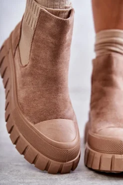 Modne Wsuwane Botki Na Platformie Ciemnobeżowe Jenna