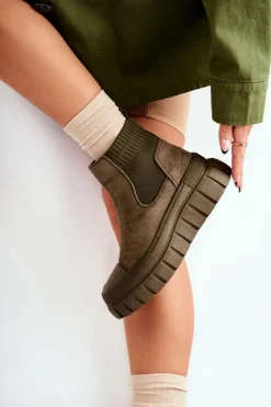 Modne Wsuwane Botki Na Platformie Zielone Jenna