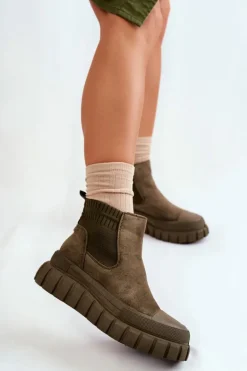 Modne Wsuwane Botki Na Platformie Zielone Jenna