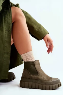 Modne Wsuwane Botki Na Platformie Zielone Jenna