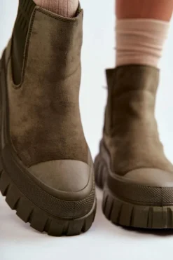Modne Wsuwane Botki Na Platformie Zielone Jenna